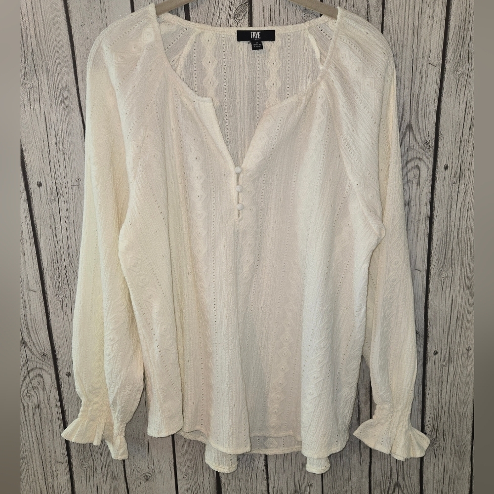 Frye Ladies' Long Sleeve Textured Blouse Top Medium Ivory Boho Peasant NEW
